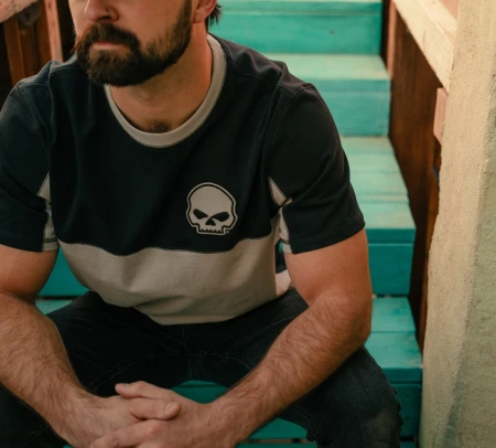 KOSZULKA - TEE-KNIT,BLACK/GREY COLORBLOCK