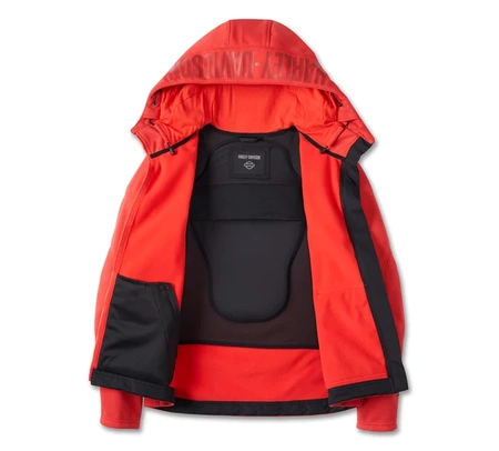 KURTKA DO JAZDY, DAMSKA  DEFLECTOR HOODED TEXTILE RED Z PROTEKTORAMI