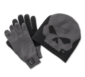 ODZIEŻ BEANIE/GLOVES SET-KNIT,GREY/BLACK