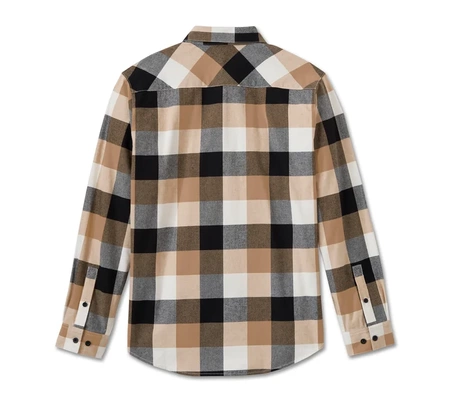 ODZIEŻ SHIRT-WOVEN,BLACK/TAN PLAID