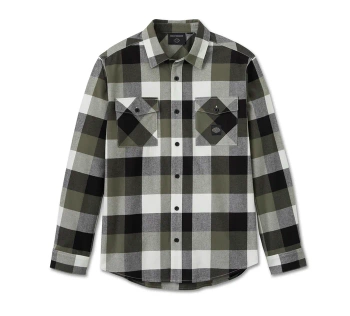 ODZIEŻ SHIRT-WOVEN,BLACK/GREEN PLAID