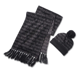 ODZIEŻ BEANIE/SCARF SET-KNIT,BLACK