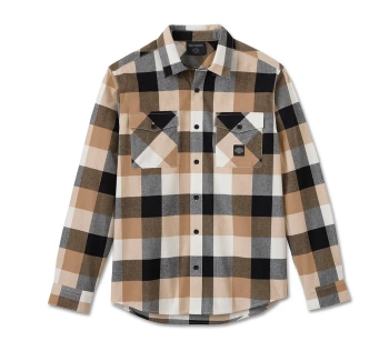 ODZIEŻ SHIRT-WOVEN,BLACK/TAN PLAID